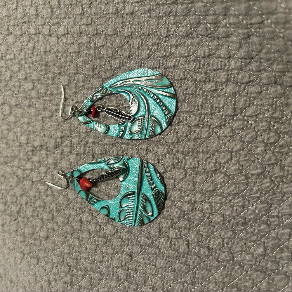Chic Teal and Red Drop Earrings